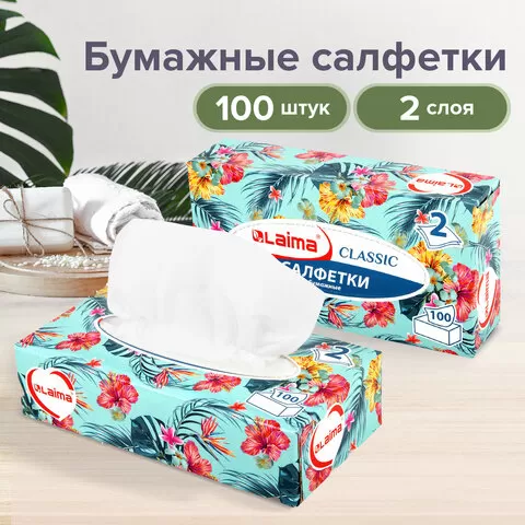 Салфетки косметические 100 шт. в картонном боксе 2-слойные, LAIMA «Everyday», 20х20 см/35