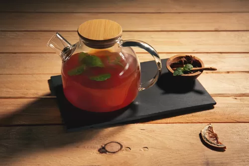 Чайник с крышкой 800 мл, h 13 см, стекло, крышка — дерево, Borosilicate