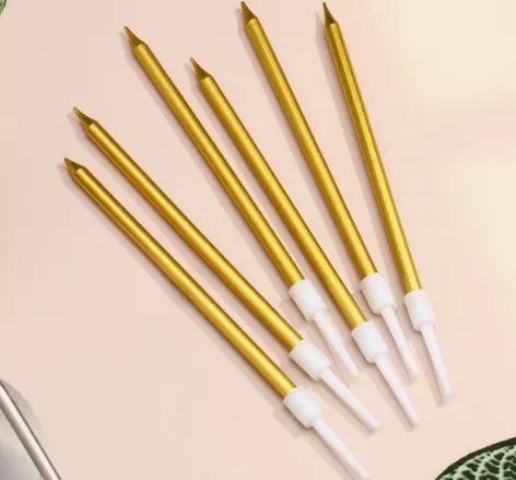 Свечи в торт коктейльные Шайн, 6 шт., 10 см, золотой металлик