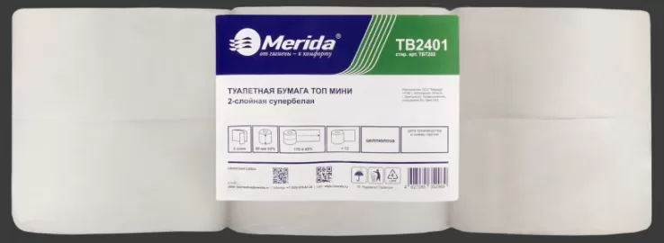 Туалетная бумага ТОП+ МИНИ 2 слоя белая 170м Мерида 12рул/упак  Т2