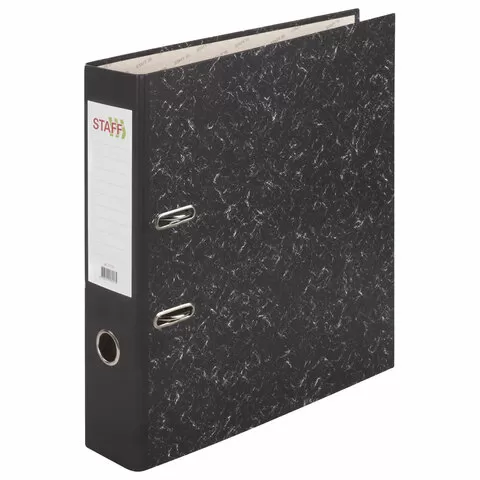 Папка-регистратор STAFF «Profit» с мраморным покрытием, 75 мм, черная, СЪЕМНЫЙ МЕХАНИЗМ/50