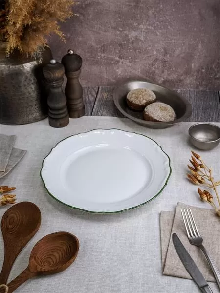 Тарелка мелкая 31 см, кант зелёный