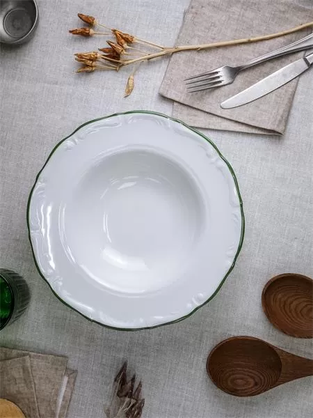 Тарелка для пасты 27 см, кант зелёный