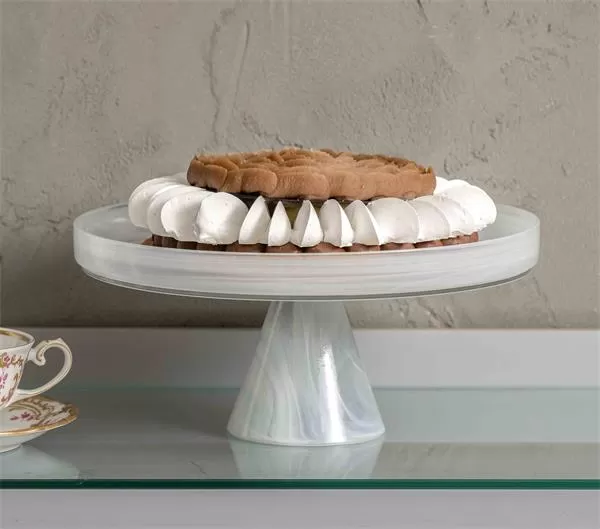 Блюдо на ножке d 21 см h 10 см, стекло, цвет / декор белый, Asos