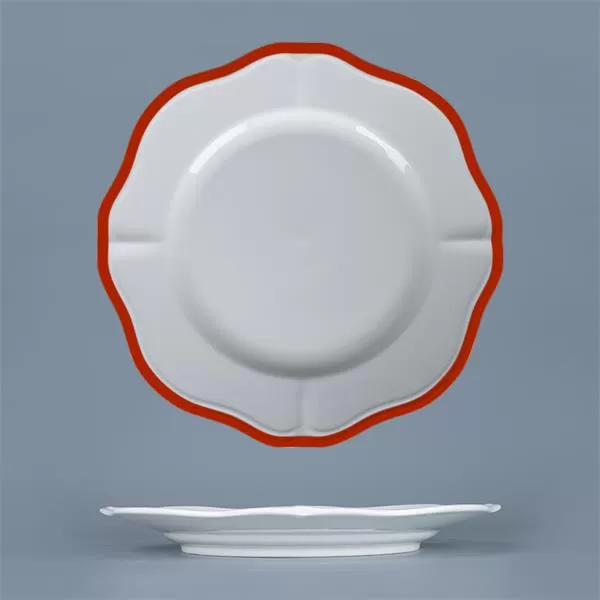 Тарелка мелкая d 21 см h 2 см, фарфор, Grazia, кант красный