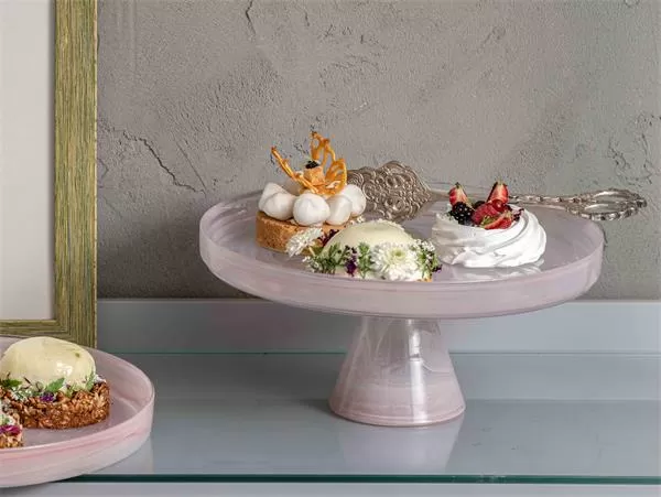 Блюдо на ножке d 28 см h 10 см, стекло, цвет / декор бело-розовый, Asos